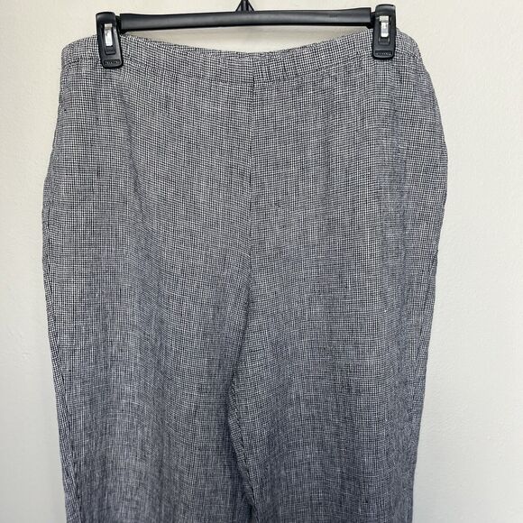 Orvis | 100% Linen Houndstooth Pull On Wide Leg Cropped Pants Size Large Black - Picture 3 of 5